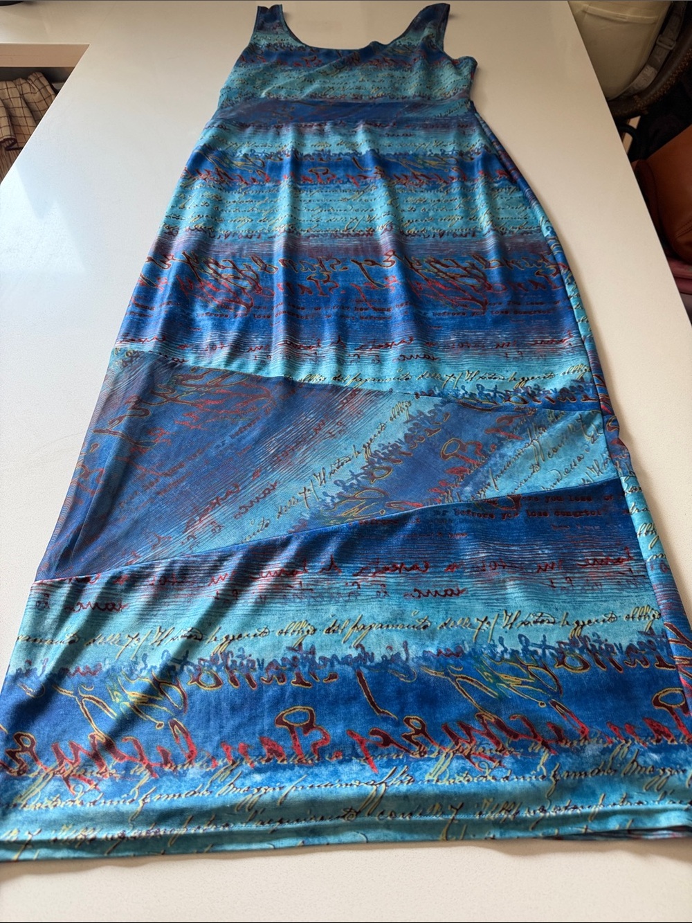 Vintage 90’s Blue Script Print Maxi Dress